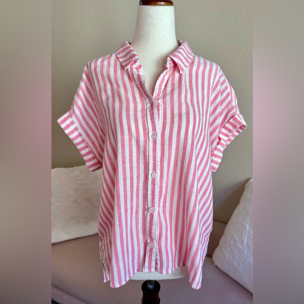 Sanctuary Pink and White Striped Button-Up